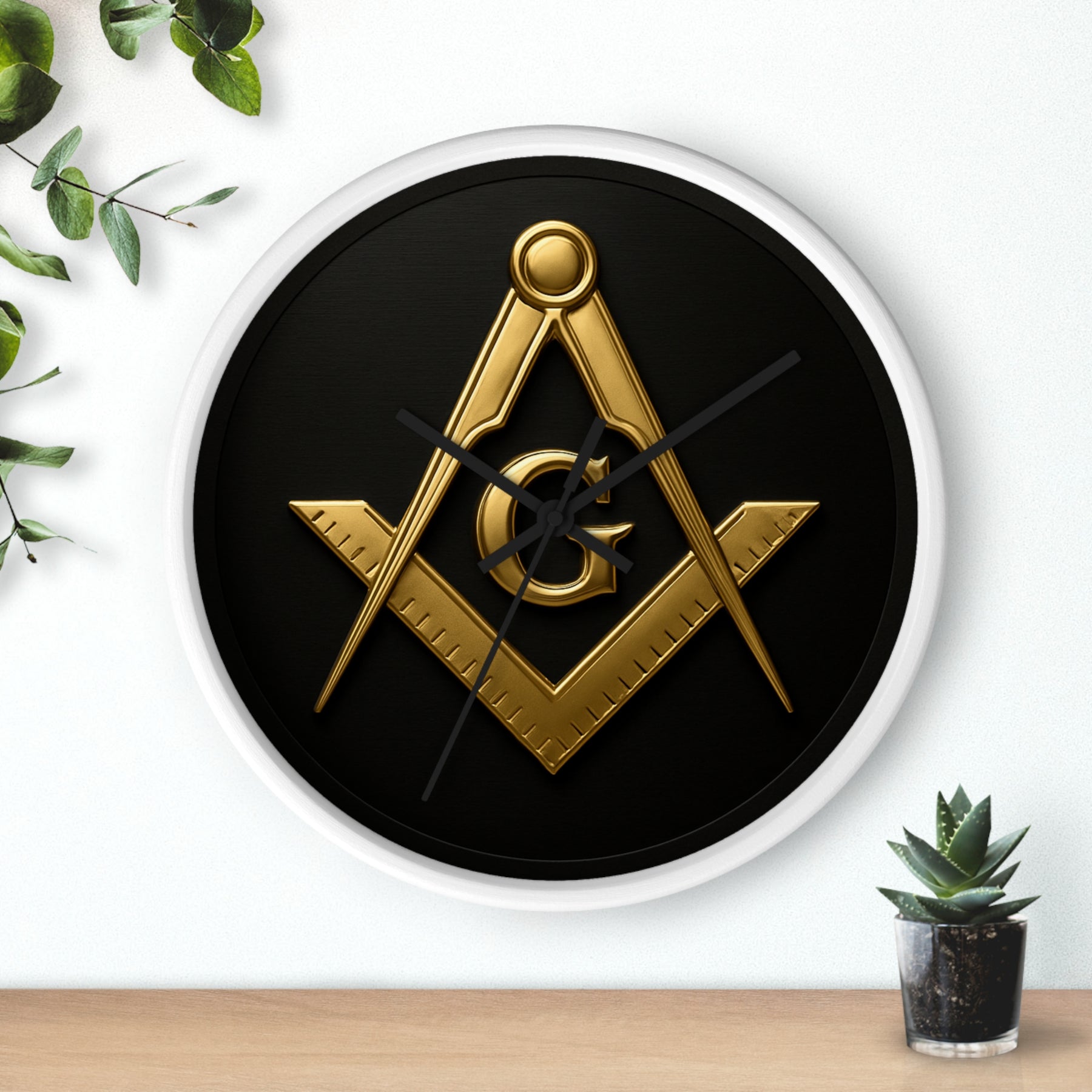 Master Mason Blue Lodge Clock - S&C with G Design on Wood Frame - Bricks Masons