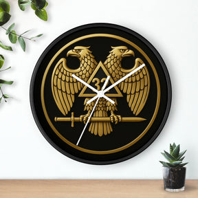 32nd Degree Scottish Rite Clock - Double Headed Eagle Emblem on Wood Frame - Bricks Masons