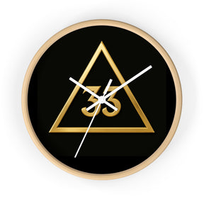 33rd Degree Scottish Rite Clock - Golden Triangle 33 Emblem on Wood Frame - Bricks Masons