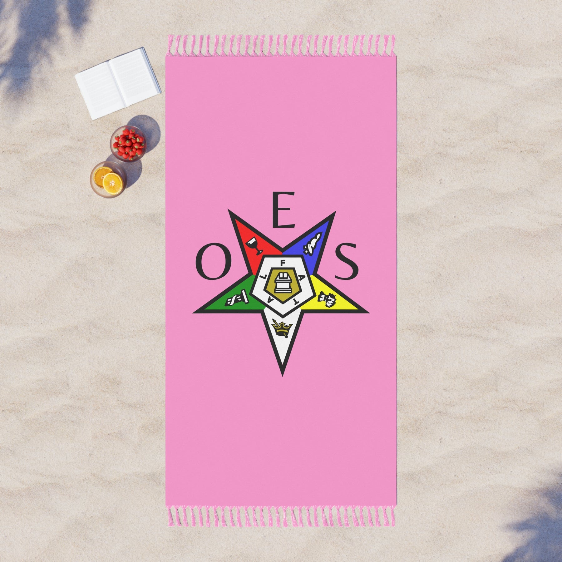 OES Towel - Pink Polyester With Knotted Tassels Beach Cloth - Bricks Masons