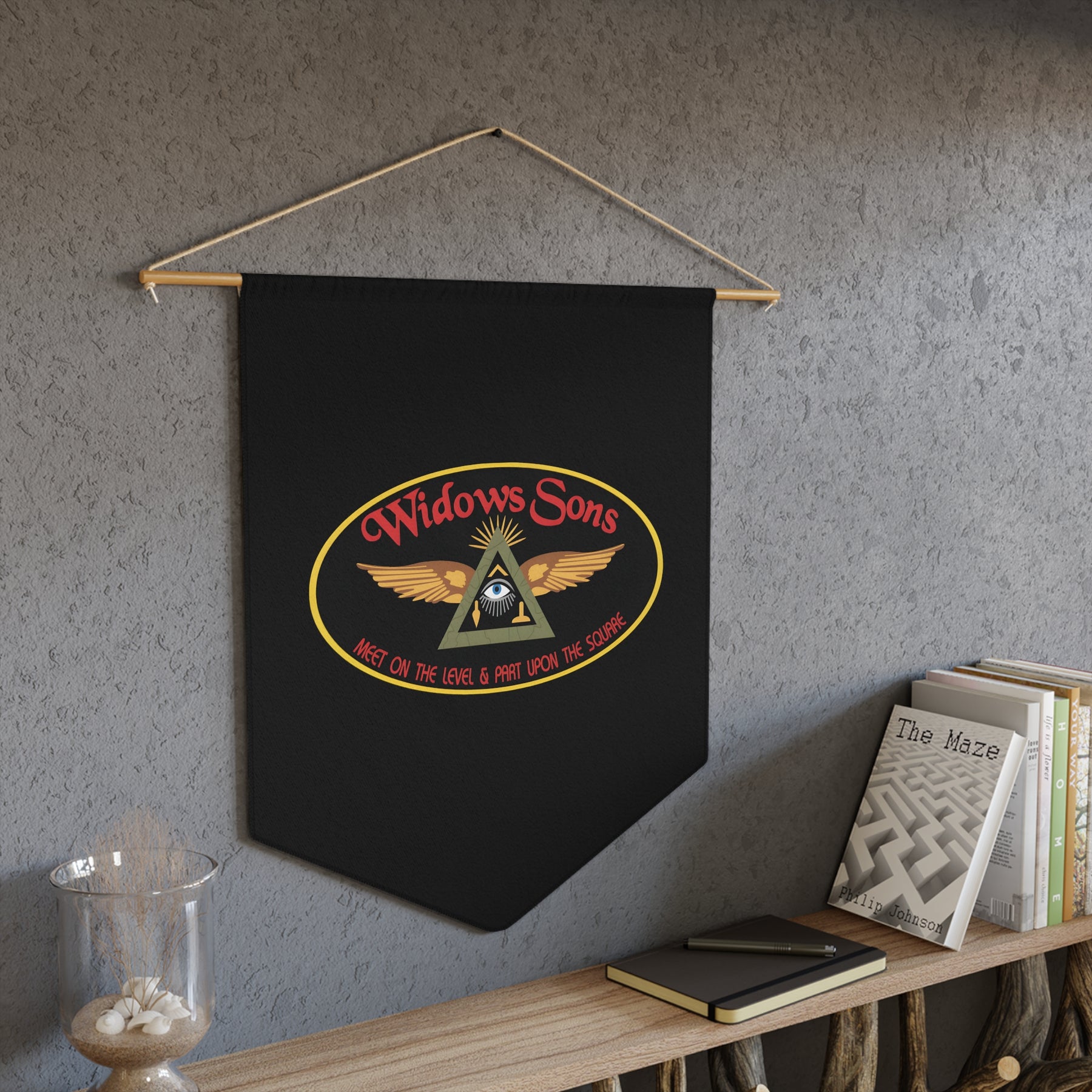 Widows Sons Pennant - Meet on The Level Part on The Square - Bricks Masons