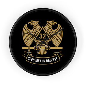 32nd Degree Scottish Rite Clock - Double Headed Eagle on Black Dial with Motto - Bricks Masons