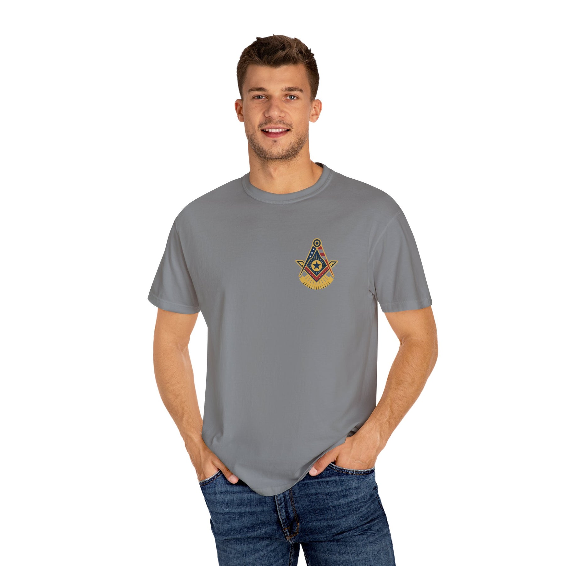 Past Master Blue Lodge T-Shirt - Garment-Dyed US Flag - Bricks Masons