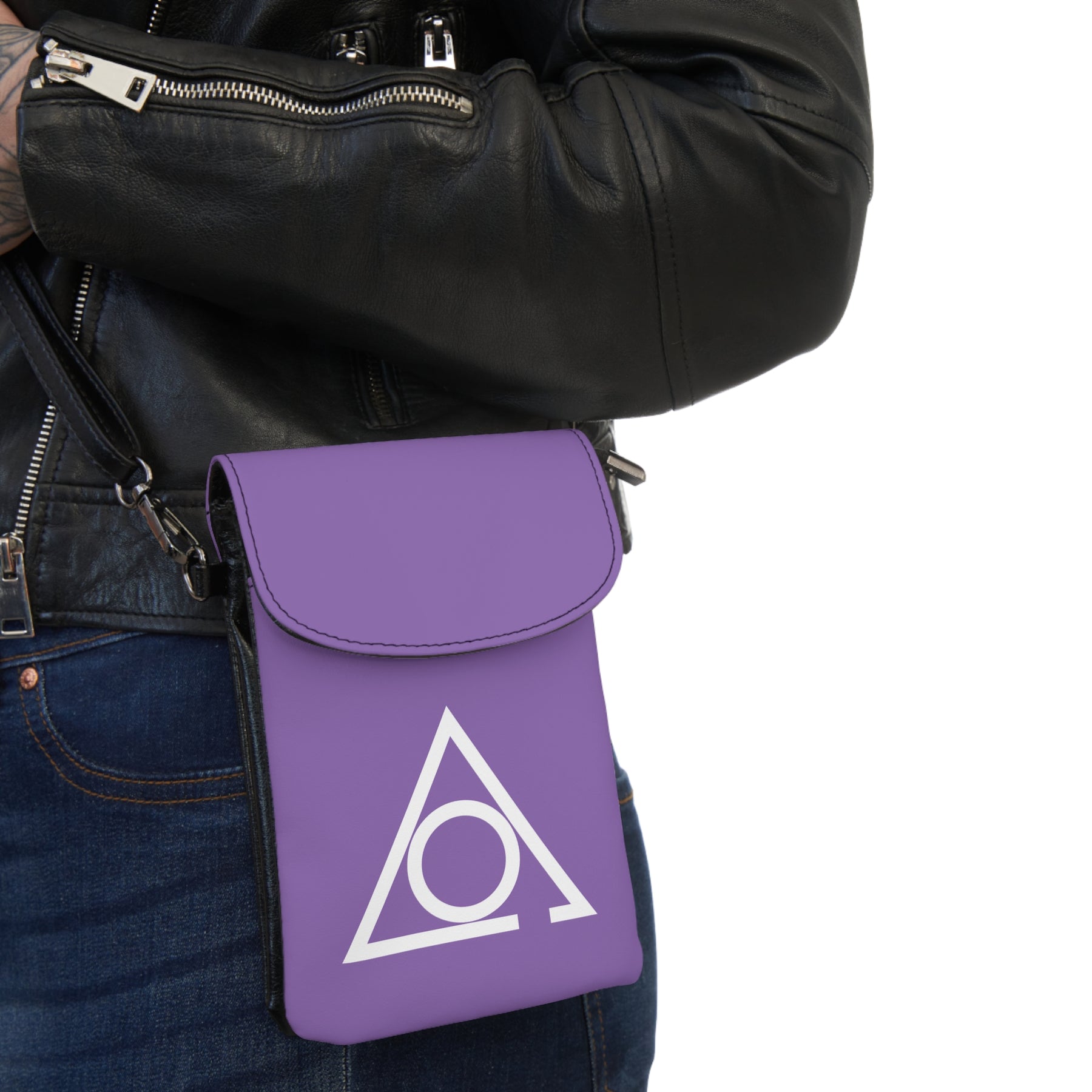 LOCOP Cell Phone Wallet - Purple Microfiber Leather With Adjustable Strap - Bricks Masons