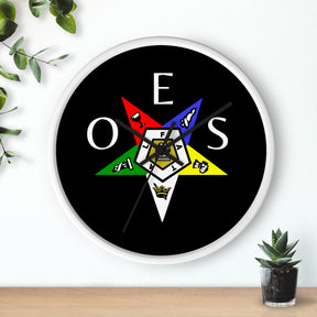 OES Clock - Colorful Star Emblem with OES Lettering on Wooden Frame - Bricks Masons