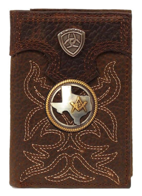 Master Mason Blue Lodge Wallet - American Flag Black & Brown