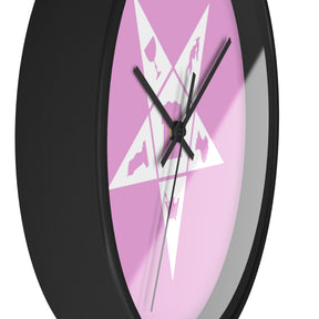 OES Clock - Wood Frame with White OES Emblem on Pink Dial - Bricks Masons