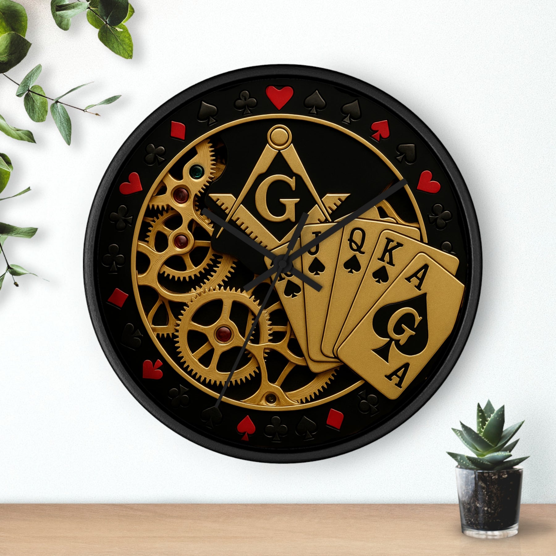 Master Mason Blue Lodge Clock - S&C G with Deck of Cards & Gear - Bricks Masons