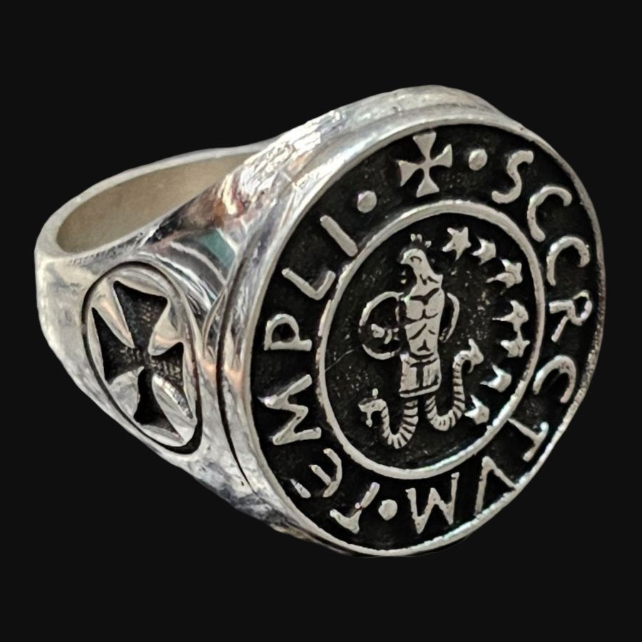Templar Ring Seal of Abraxas in Silver 1.8 cm Art 773 - Bricks Masons