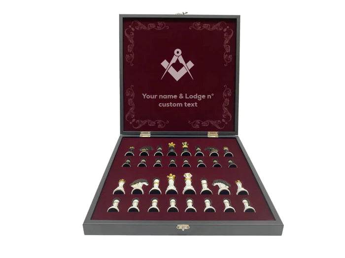 Master Mason Blue Lodge Chess Set - Black Marble Pattern