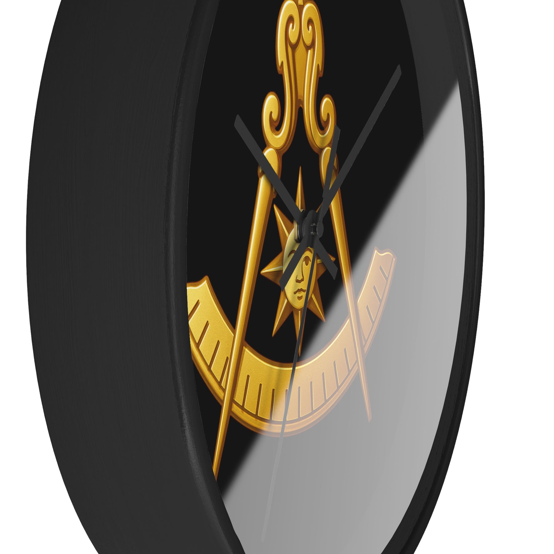 Past Master Blue Lodge Clock - Compass Sun & Quadrant Symbol with Wooden Frame - Bricks Masons