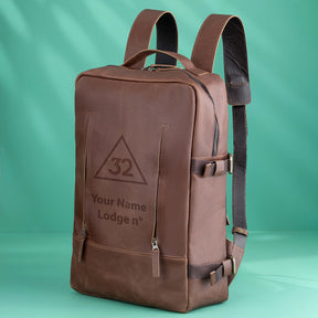 32nd Degree Scottish Rite Backpack - Genuine Brown Leather - Bricks Masons