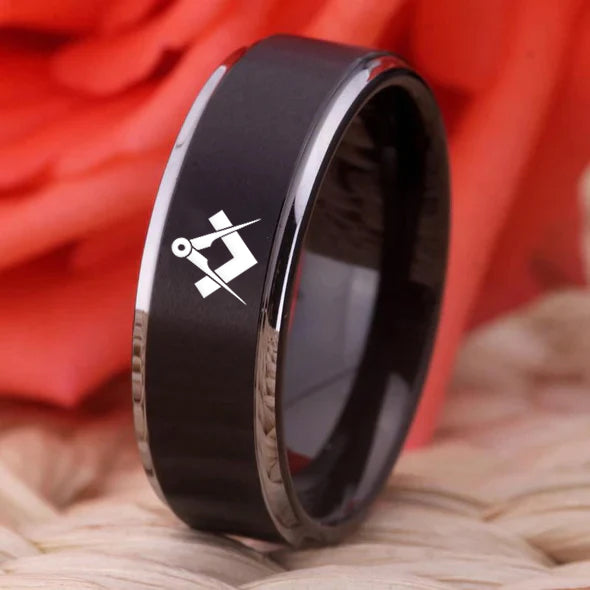 Master Mason Blue Lodge Ring - High Quality Tungsten Personalizable - Bricks Masons