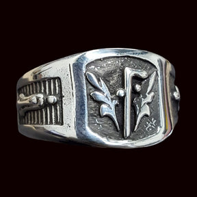 Masonic Acacia Ring Plumb Line Shovel Silver Freemasonry Art 83 - Bricks Masons