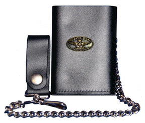 Widows Sons Wallet - Genuine Leather Biker's Black Leather Tri-fold Wallet - Made In USA