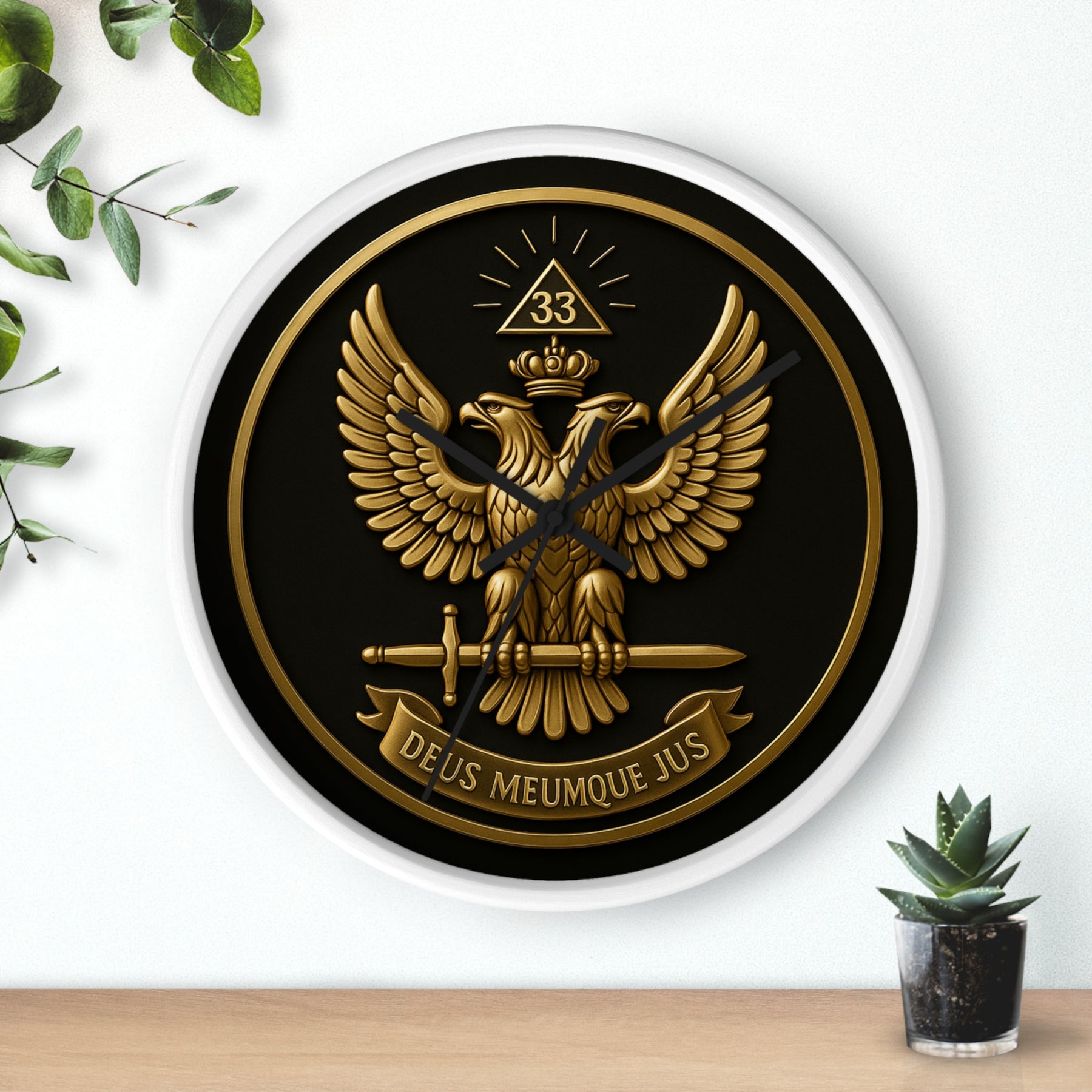 33rd Degree Scottish Rite Clock - Eagle Emblem with “Deus Meumque Jus 33” - Bricks Masons