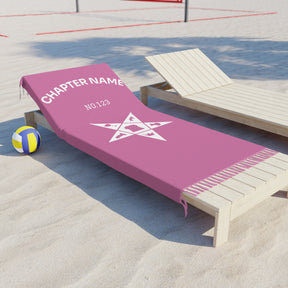 OES Towel - Pink Polyester With White Star Customizable Beach Cloth - Bricks Masons