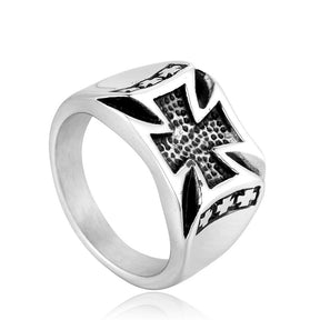 Knights Templar Commandery Ring - Silver & Gold Cross Titanium Steel Ring - Bricks Masons