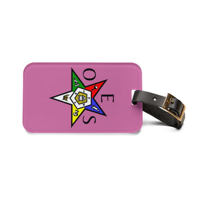 OES Luggage Tag - Pink With Black Leather Strap - Bricks Masons