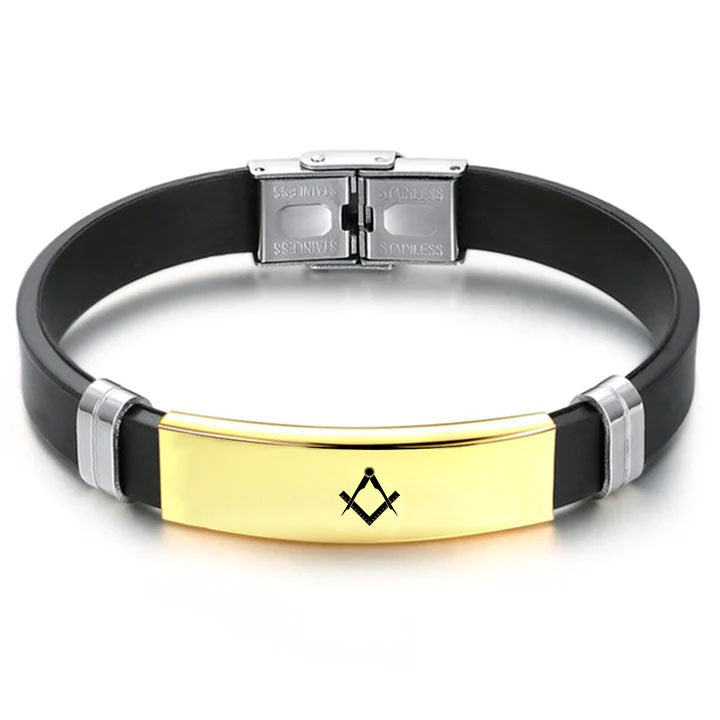 Master Mason Blue Lodge Bracelet - Steel & Leather - Bricks Masons