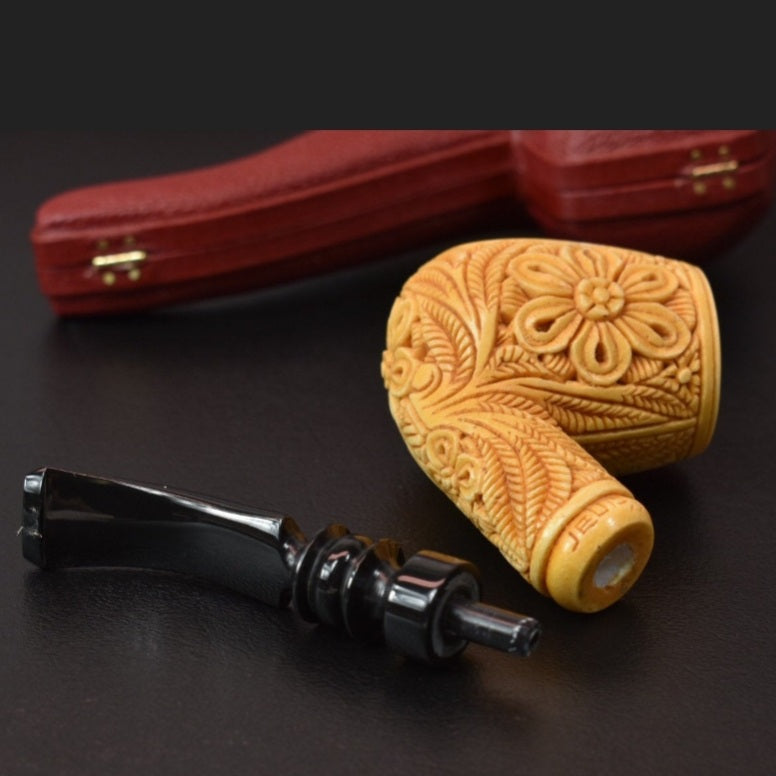 Master Mason Blue Lodge Meerschaum Pipe - Gold & Black Square and Compass G - Bricks Masons