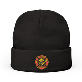 Master Mason Blue Lodge Beanie - Knit Embroidery Firefighter Mason Square & Compass G - Bricks Masons