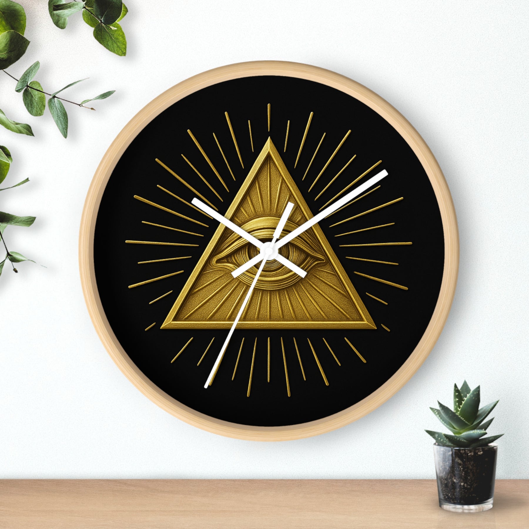 Eye of Providence Clock - Sacred Triangle Eye Emblem on Wooden Frame - Bricks Masons