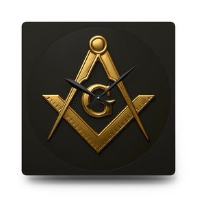 Master Mason Blue Lodge Clock - Square & Compass G Center Piece on Acrylic - Bricks Masons
