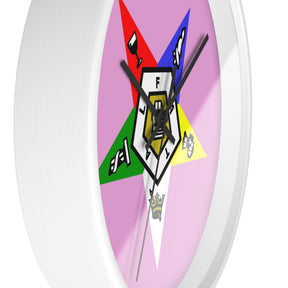 OES Clock - Classic Wood Frame with Star Emblem Design - Bricks Masons