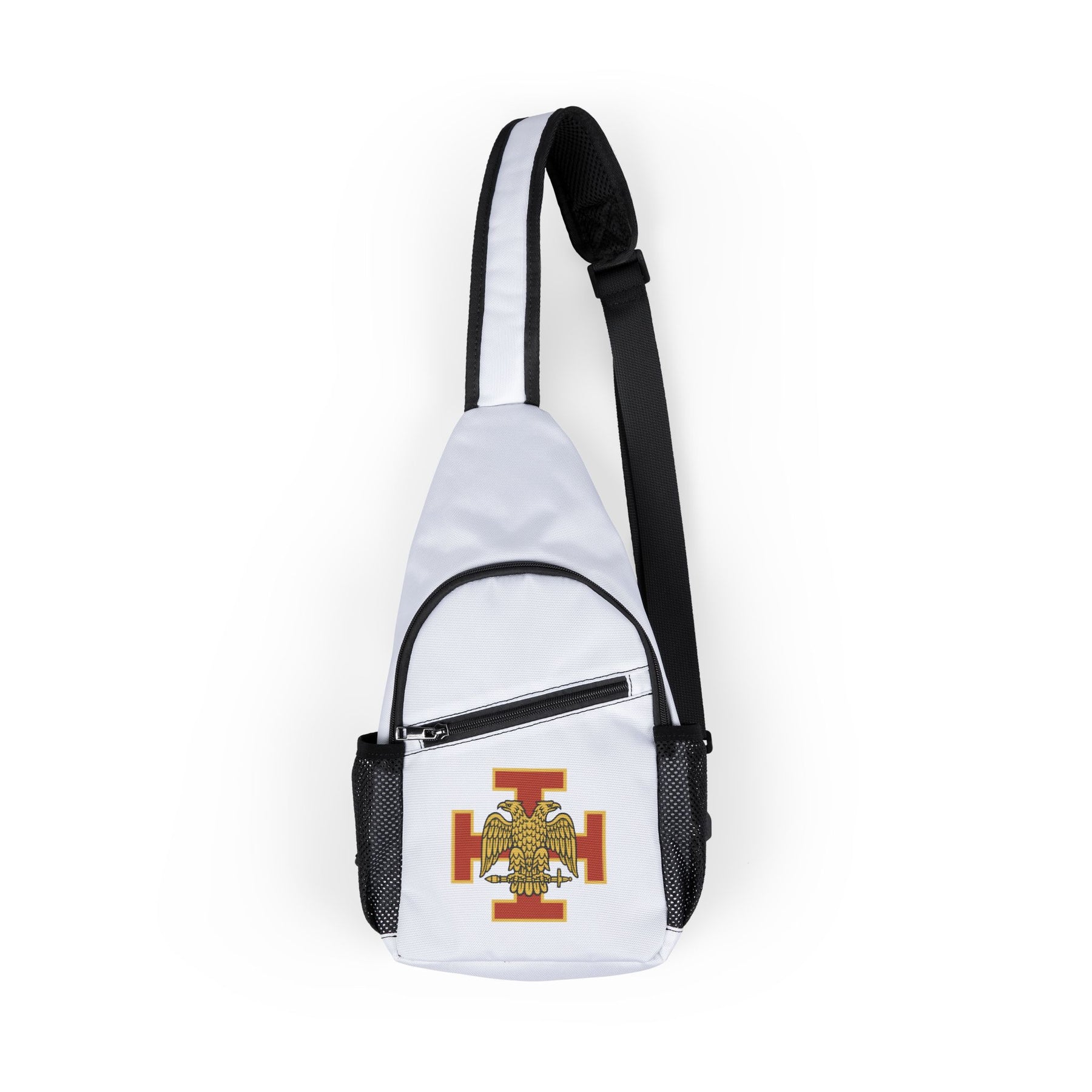 33rd Degree Scottish Rite Crossbody Bag - White Red Cross & Gold Eagle Wings Down - Bricks Masons