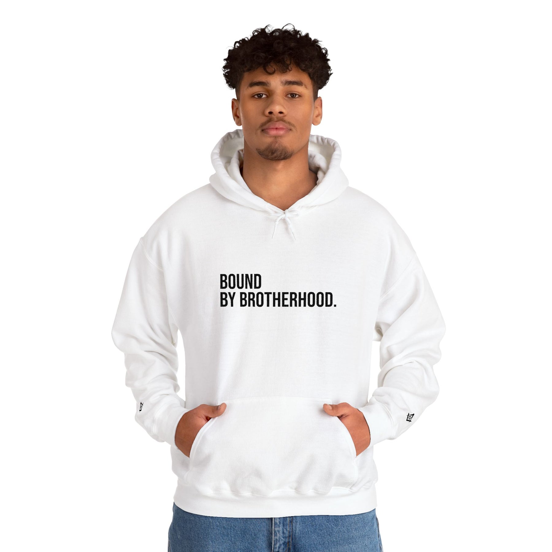 Master Mason Blue Lodge Sweatshirt - Bound By Brotherhood with Square & Compass G Embroidery - Bricks Masons