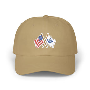 Master Mason Blue Lodge Baseball Cap - Cotton Various Colors Crossed Flags - Bricks Masons