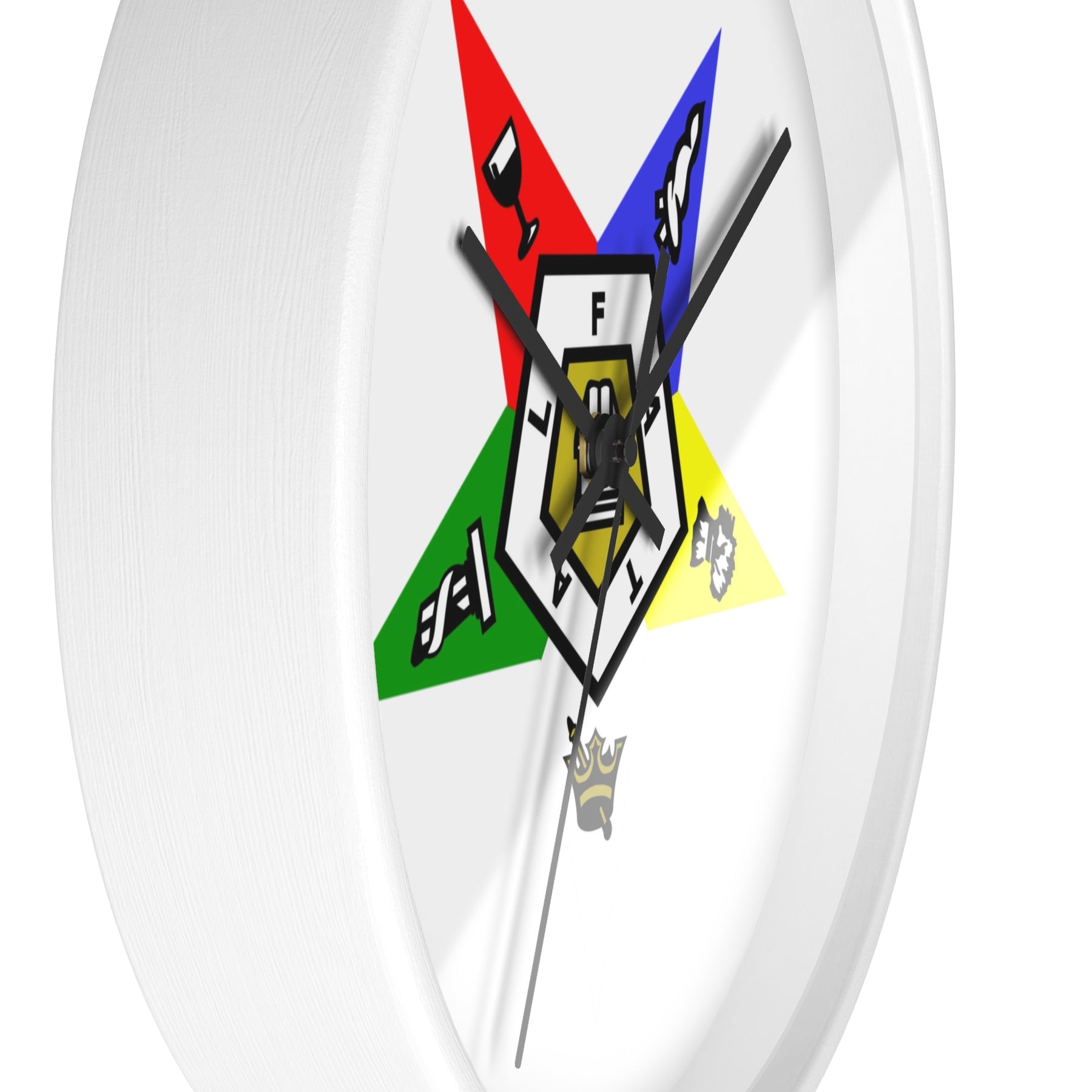 OES Clock - White Dial with Star Emblem in Wooden Frame - Bricks Masons