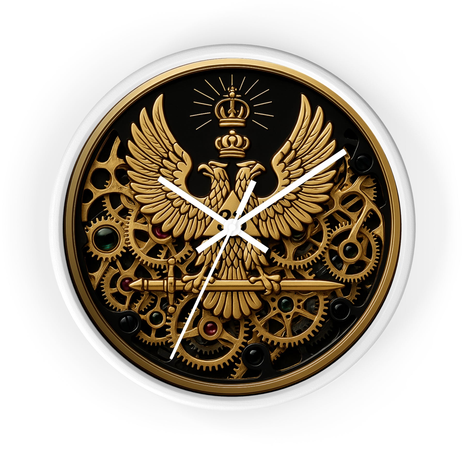33rd Degree Scottish Rite Clock - Open Gear Eagle on Wood Frame With Plexiglass Face - Bricks Masons