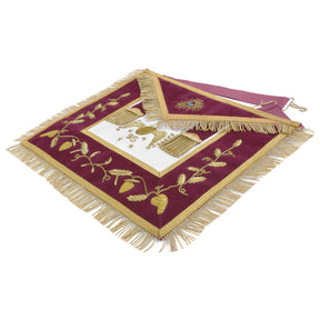95th Degree Memphis Misraim Apron - Burgundy Velvet With Gold Hand Embroidery Bullion