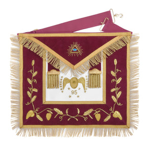 95th Degree Memphis Misraim Apron - Burgundy Velvet With Gold Hand Embroidery Bullion