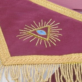 95th Degree Memphis Misraim Apron - Burgundy Velvet With Gold Hand Embroidery Bullion