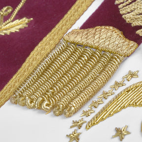 95th Degree Memphis Misraim Apron - Burgundy Velvet With Gold Hand Embroidery Bullion
