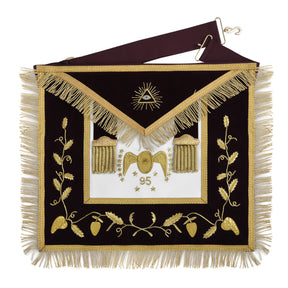 95th Degree Memphis Misraim Apron - Maroon Velvet With Gold Hand Embroidery Bullion - Bricks Masons