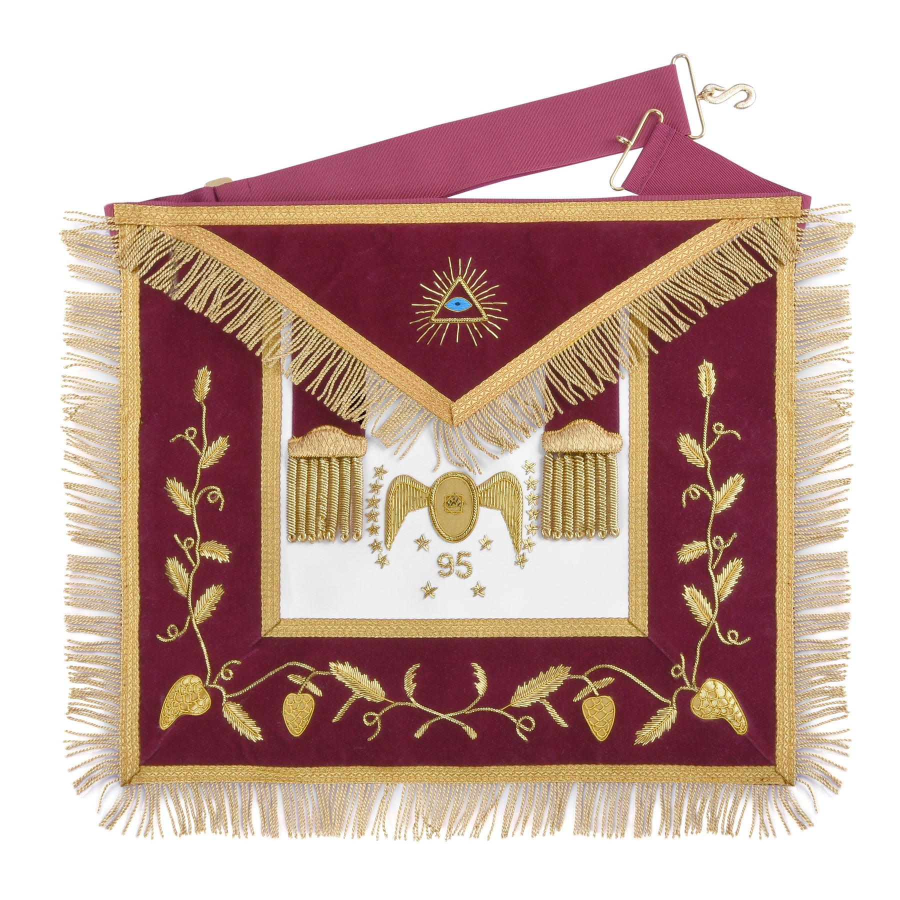 95th Degree Memphis Misraim Regalia Set - Burgundy & Gold Hand Embroidery