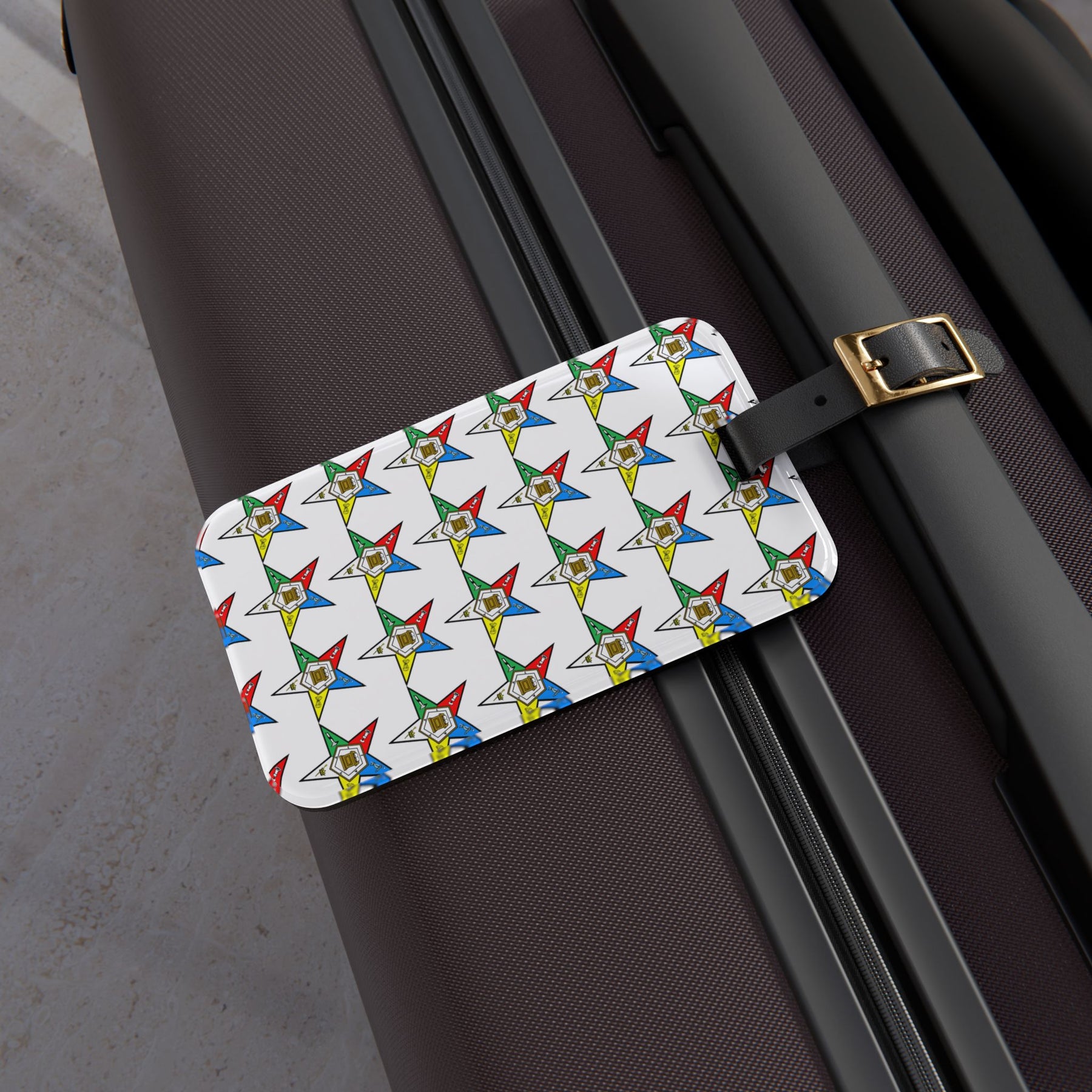 OES Luggage Tag - White With Black Leather Strap - Bricks Masons