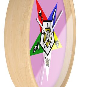 OES Clock - Classic Wood Frame with Star Emblem Design - Bricks Masons