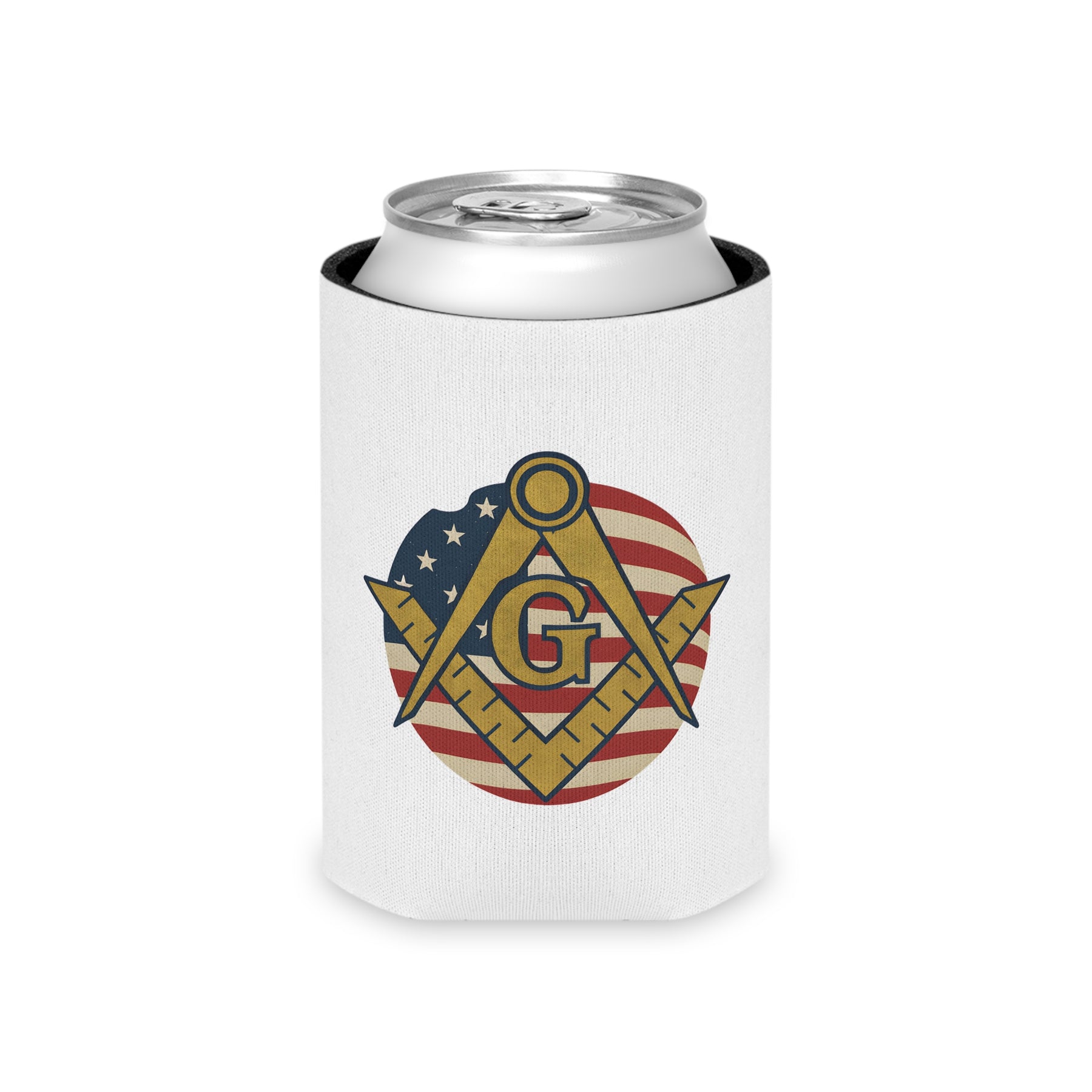Master Mason Blue Lodge Can Cooler - Square & Compass G US Flag - Bricks Masons