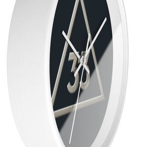 33rd Degree Scottish Rite Clock - Silver Triangle with 33 on Wooden Frame - Bricks Masons