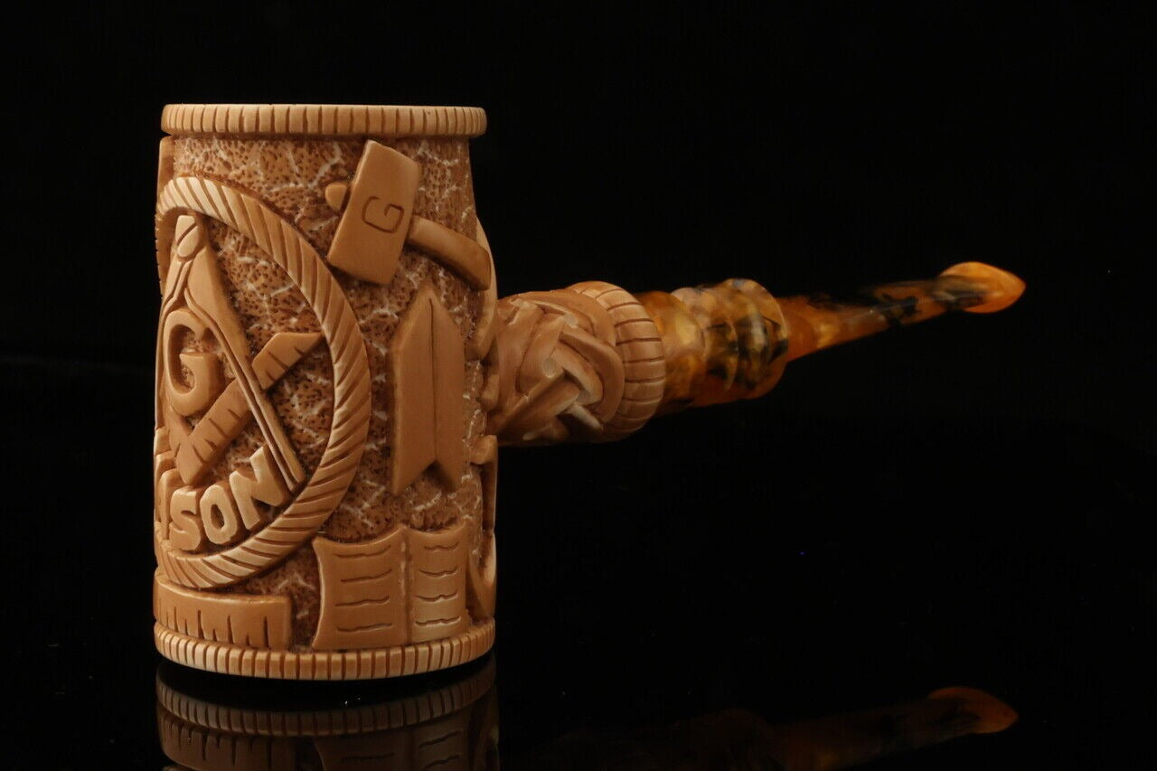 Master Mason Blue Lodge Meerschaum Pipe - Handcrafted Gavel Shape - Bricks Masons