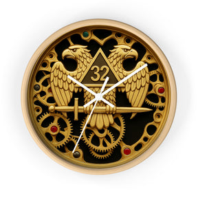 32nd Degree Scottish Rite Clock - Double Headed Eagle with Open Gear - Bricks Masons