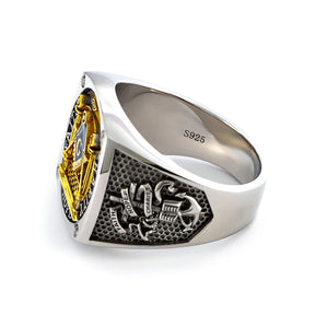 Master Mason Blue Lodge Ring - Sterling Silver Faith Hope and Charity with S&C G