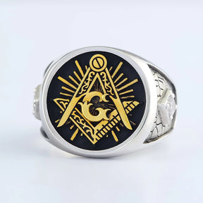 Master Mason Blue Lodge Ring - Sterling Silver S&C G with Stones On The Sides