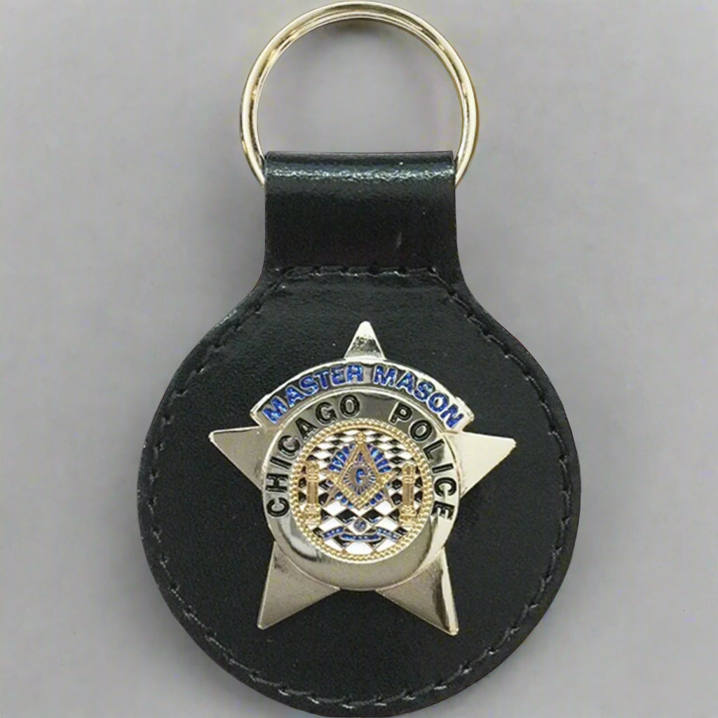 Master Mason Blue Lodge Keychain - Black Leather Chicago Police - Bricks Masons