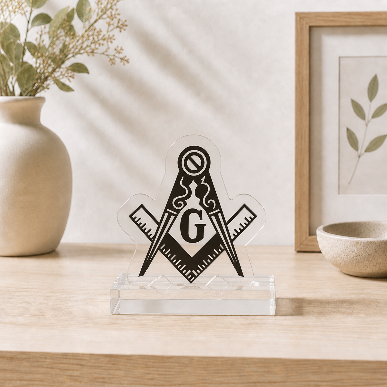 Master Mason Blue Lodge Plaque - Black & White Square & Compass G Emblem - Bricks Masons